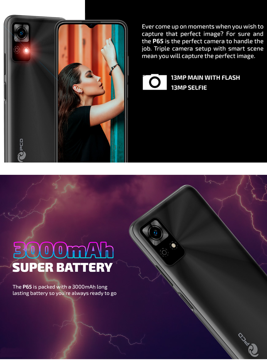 PCD P65 Smartphone camera and battery