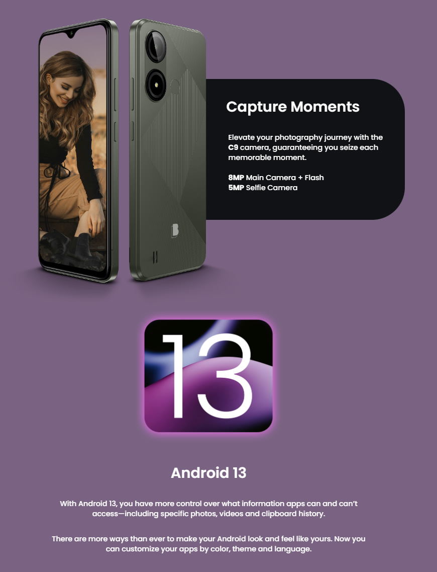 BLU C9 smartphone Android 13
